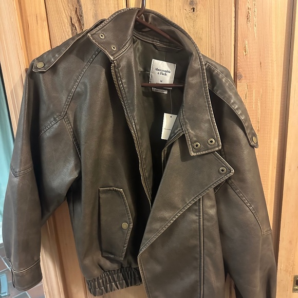 Abercrombie distressed vegan leather bomber jacket - Picture 1 of 4